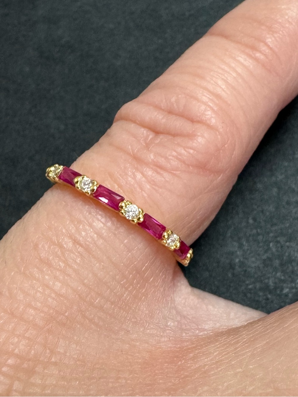 Gold Band Ring with Pink and Clear Stones